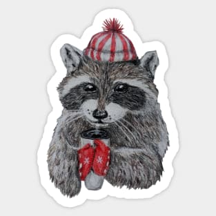 Raccoon's Cozy Winter Sticker